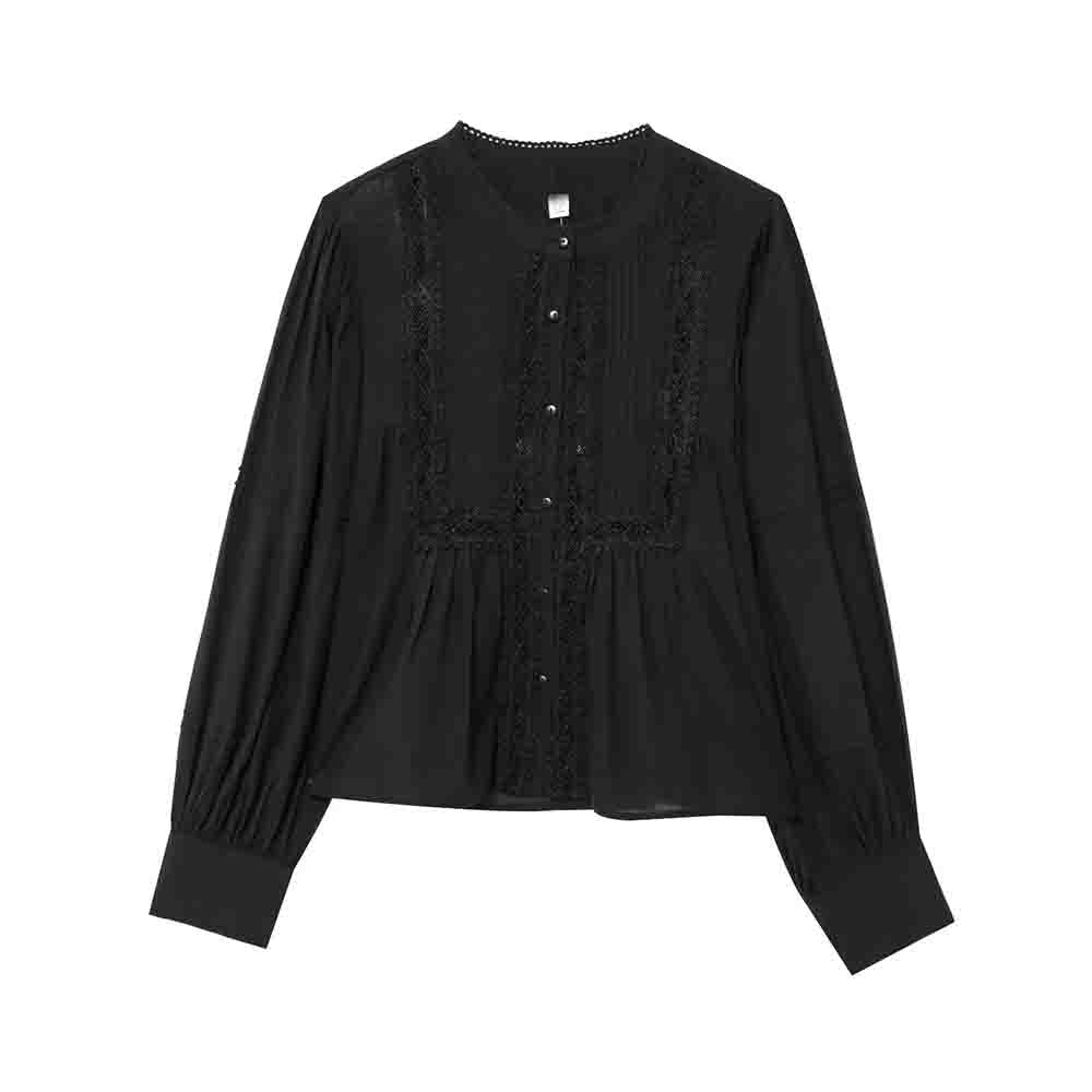 Women's new Fashion casual single breasted fine pleated lace shirt