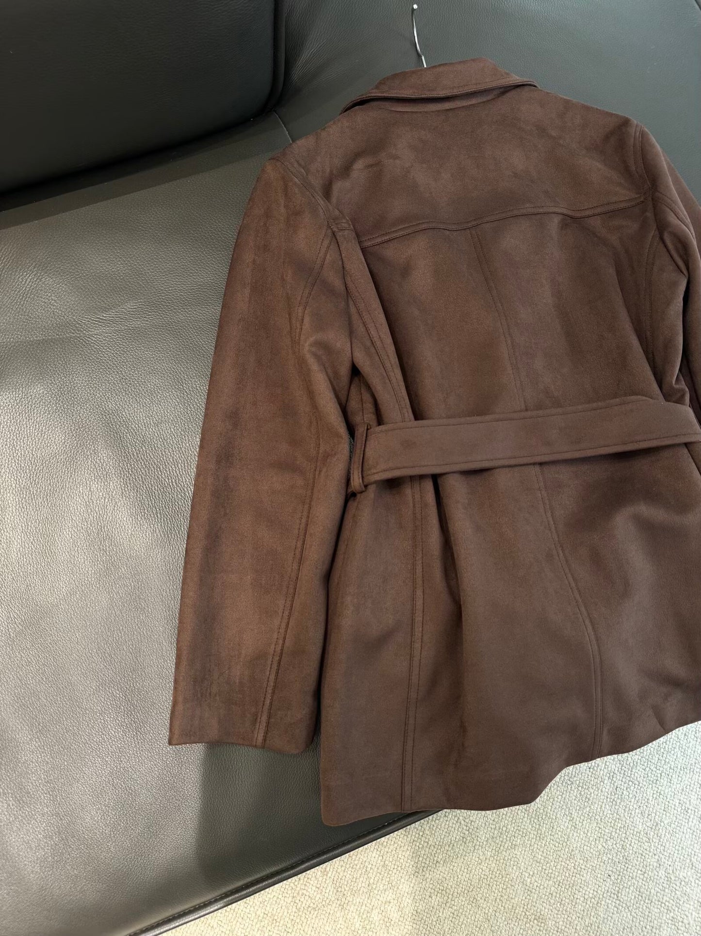 Women's new fashion with Belt Anti suede effect lapel jacket Coat