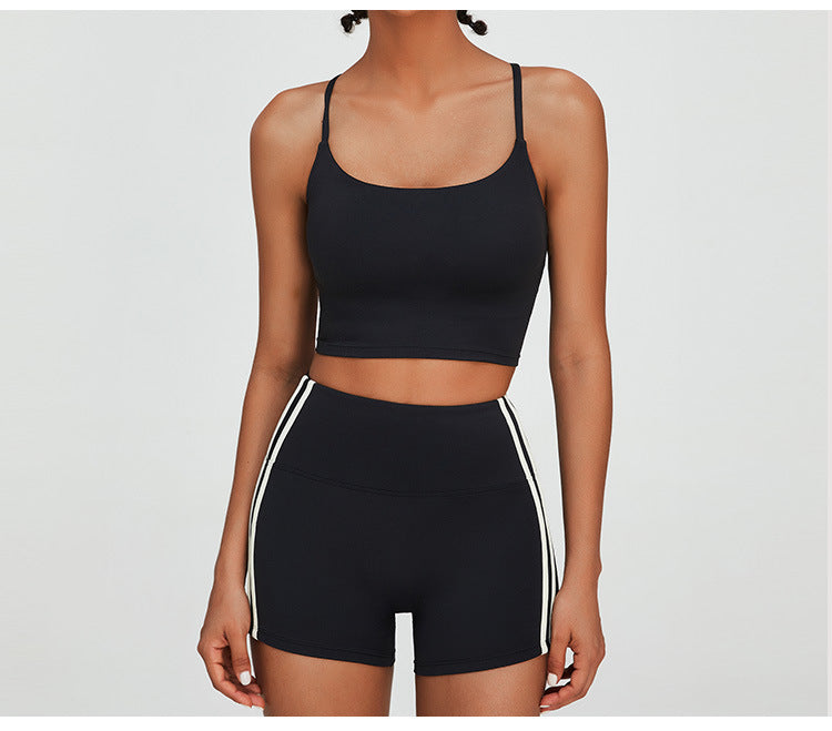 Women's New Suit Sports Bra Cross Vest Yoga Quick-drying Fitness Clothes+high Waist Tight Exercise Hip Yoga Shorts.