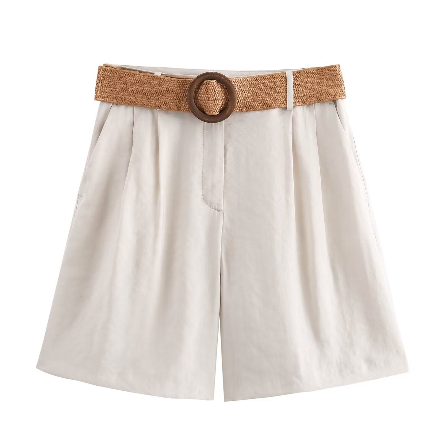 Women's' new fashion with Belt loose side pocket casual pleated shorts