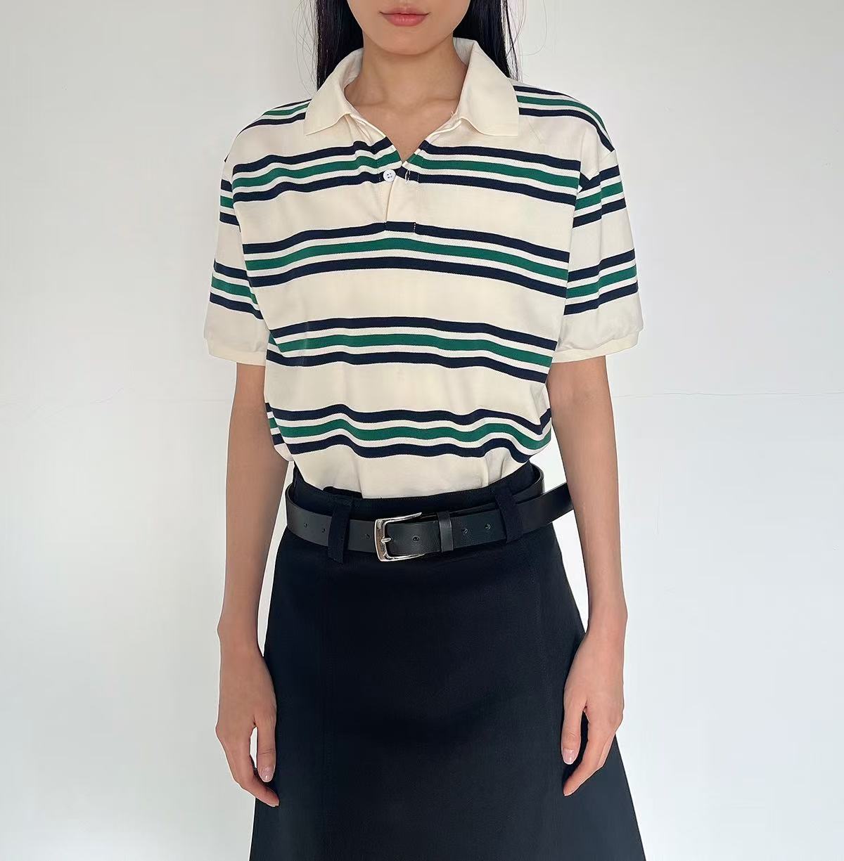 Women's 2025 New Fashion Cotton Striped Shirt Short Sleeves