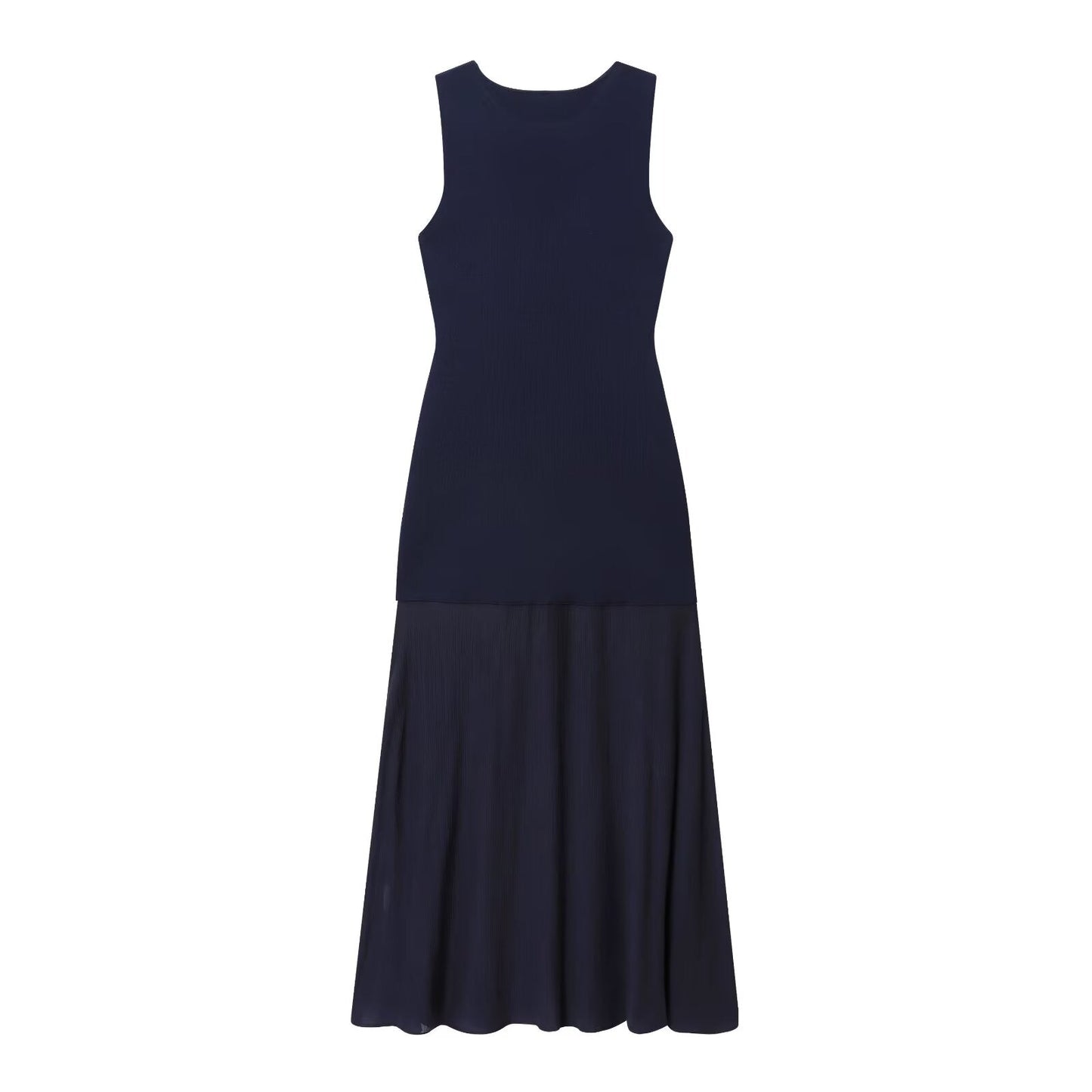 Women's New Fashion Sleeveless Knitted Splicing Midi Dress