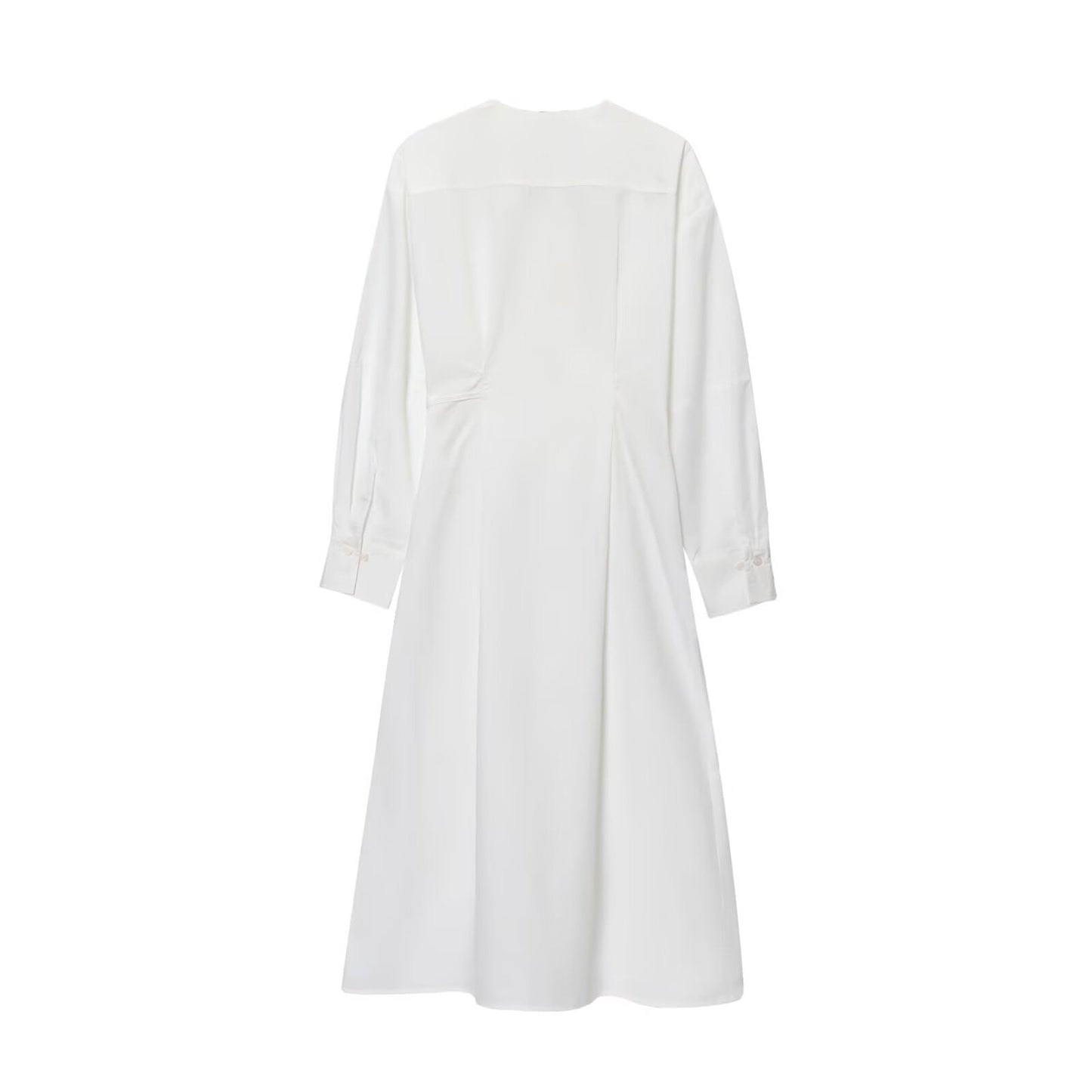 women's new fashion cotton V-neck wrapped shirt style MIDI dress