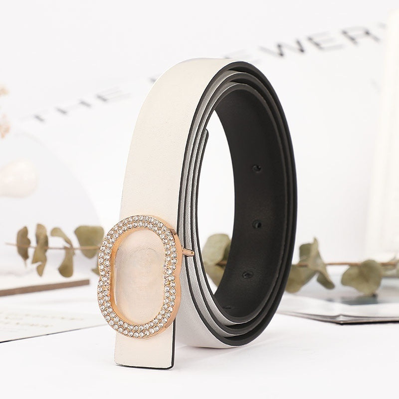 Women's New Temperament Joker Rhinestone Buckle Decoration with Belt with A Box