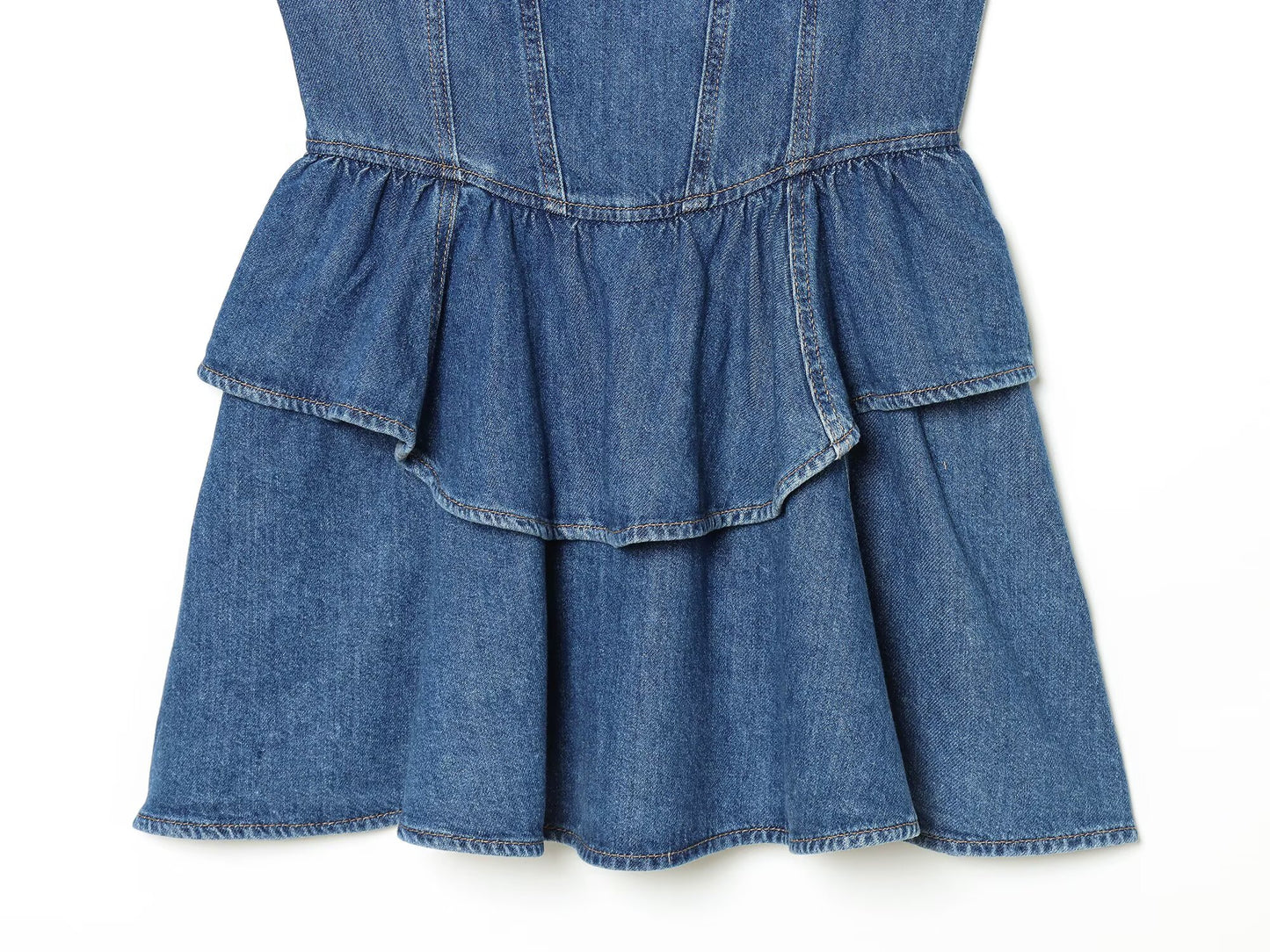 Women's layered decorative sleeveless denim mini dress