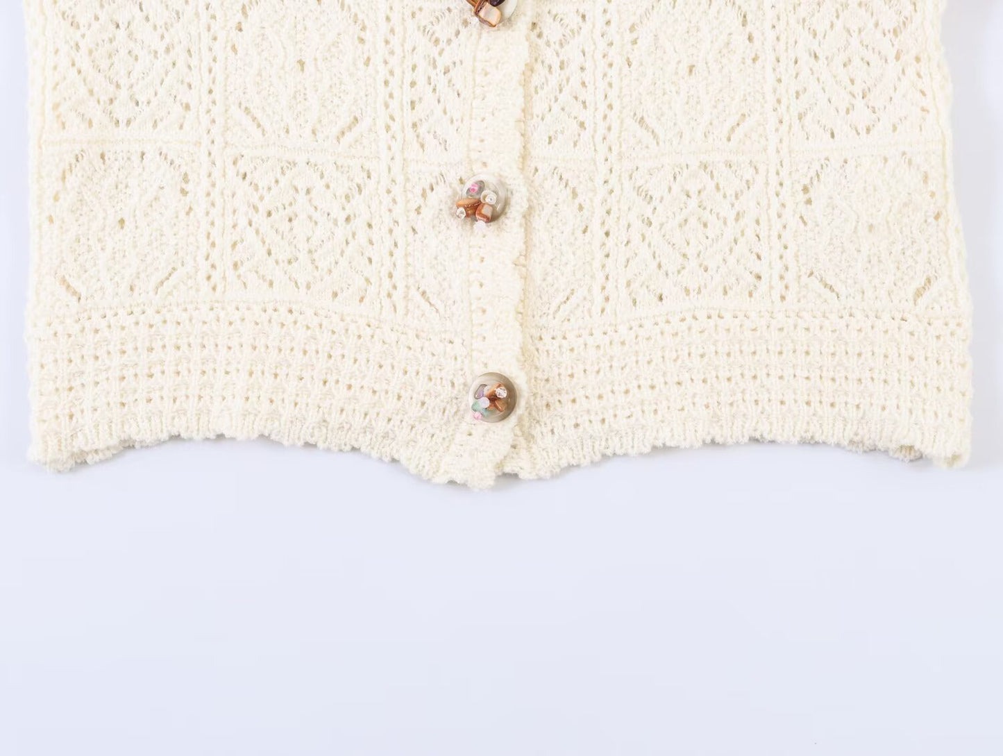 Women's short jacquard cotton knitted cardigan