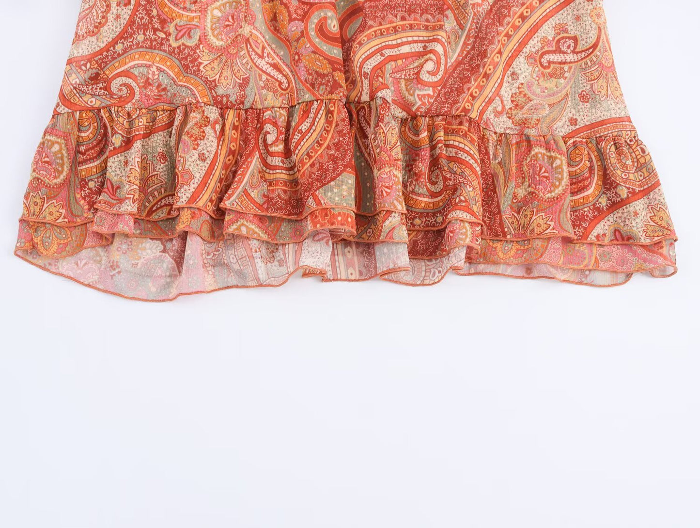 Women's new fashion printed trumpet sleeves ruffle edge top