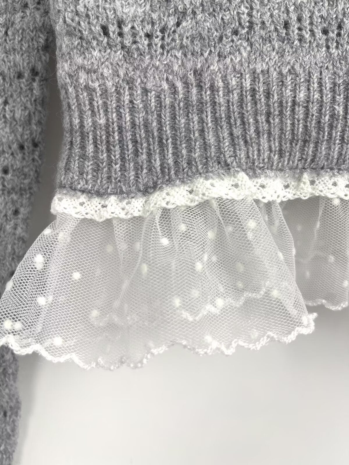 Women's new fashion lace patchwork V-neck knitted cardigan