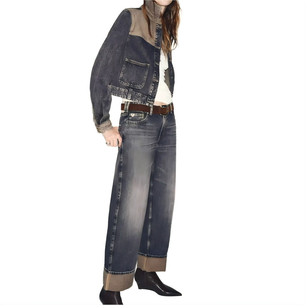 suit Women's 2 pieces patchwork denim jacket Coat+Jeans