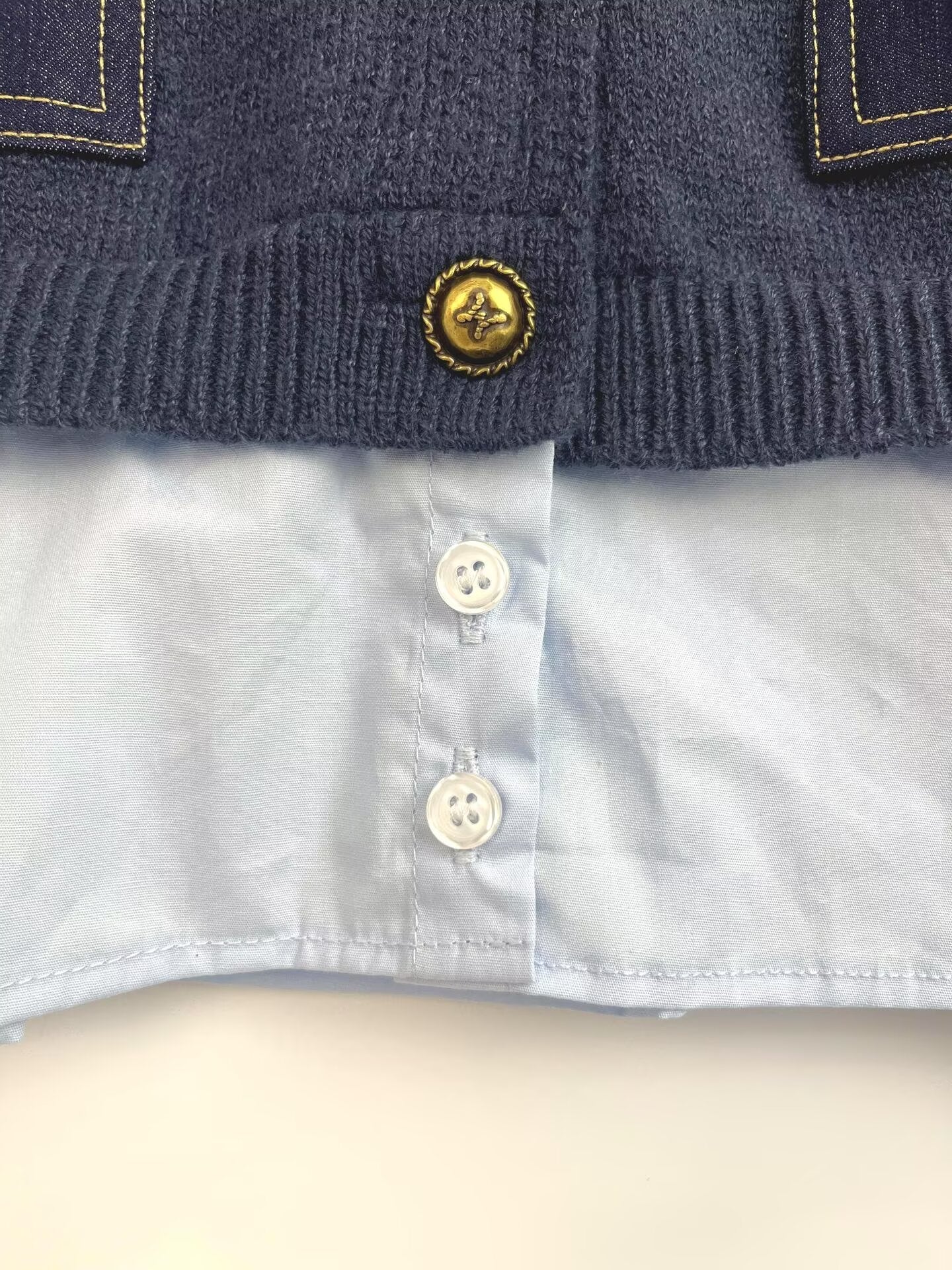 Women's new fashion fake two-piece spliced short knitted cardigan