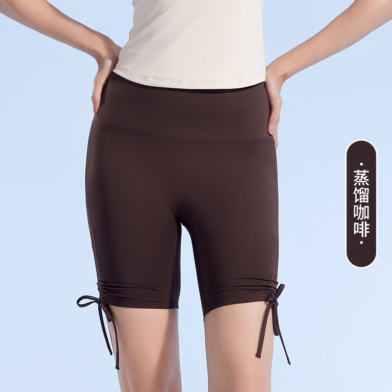 Women's New Tight-fitting Nude Yoga Shorts Exercise Fitness High Waist Hip Five-point Yoga Pants.