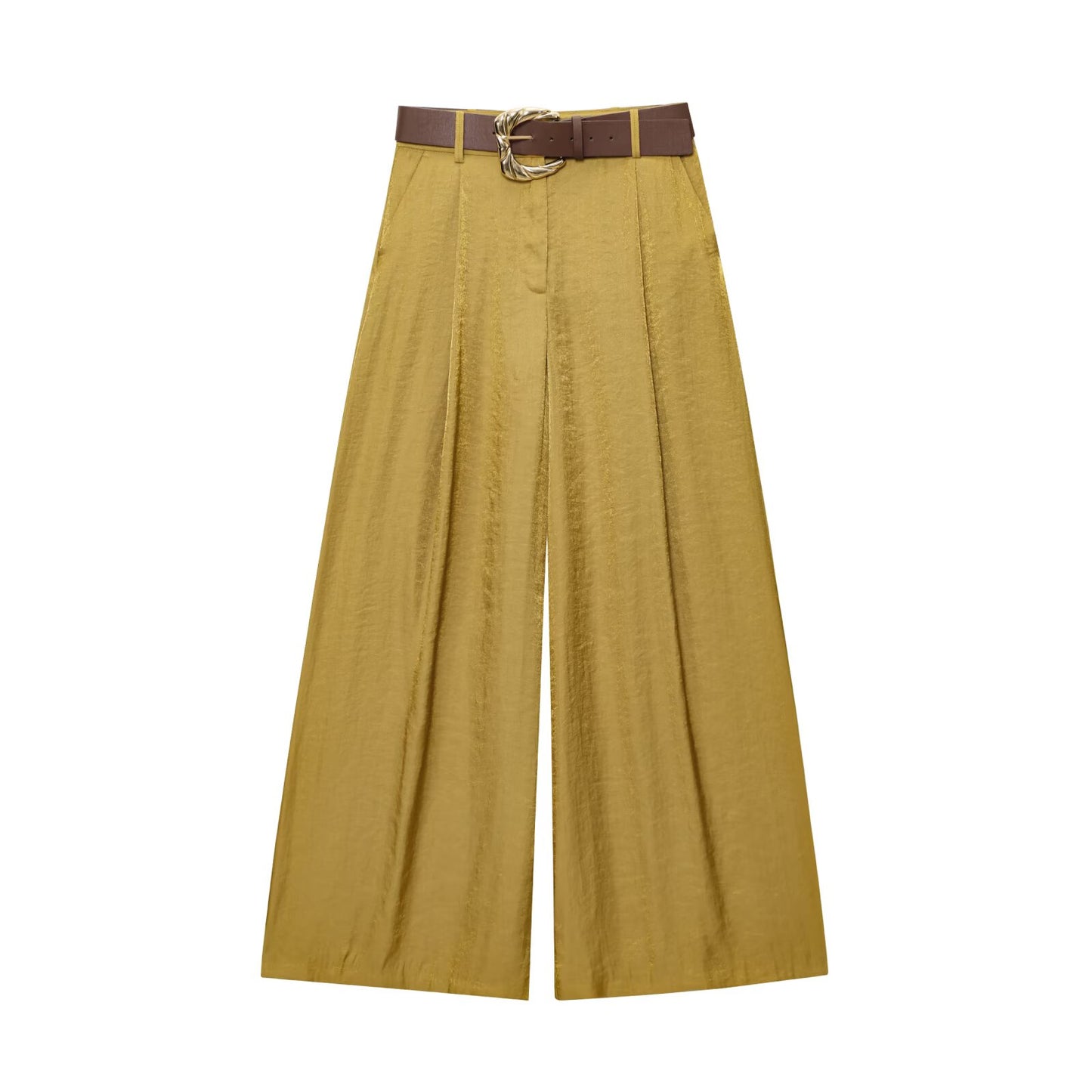 Women's with Belt loose satin textured wide leg pants
