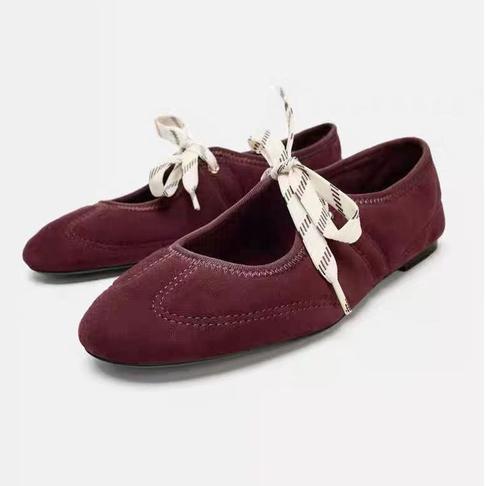 2026 women's new thin-soled round-headed shallow lace-up shoes
