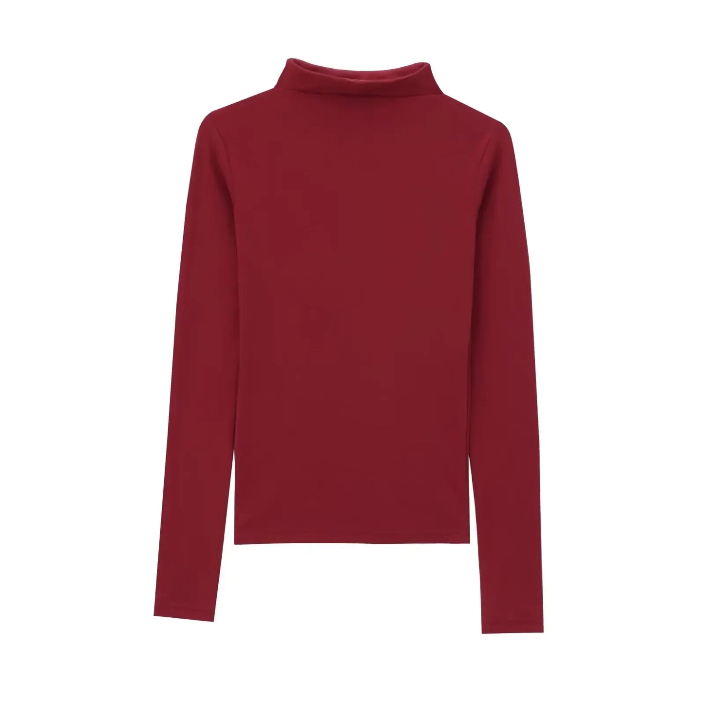 Women's new fashion elastic slim versatile cotton T-shirt top retro half high neck long sleeved women's pullover shirt chic top