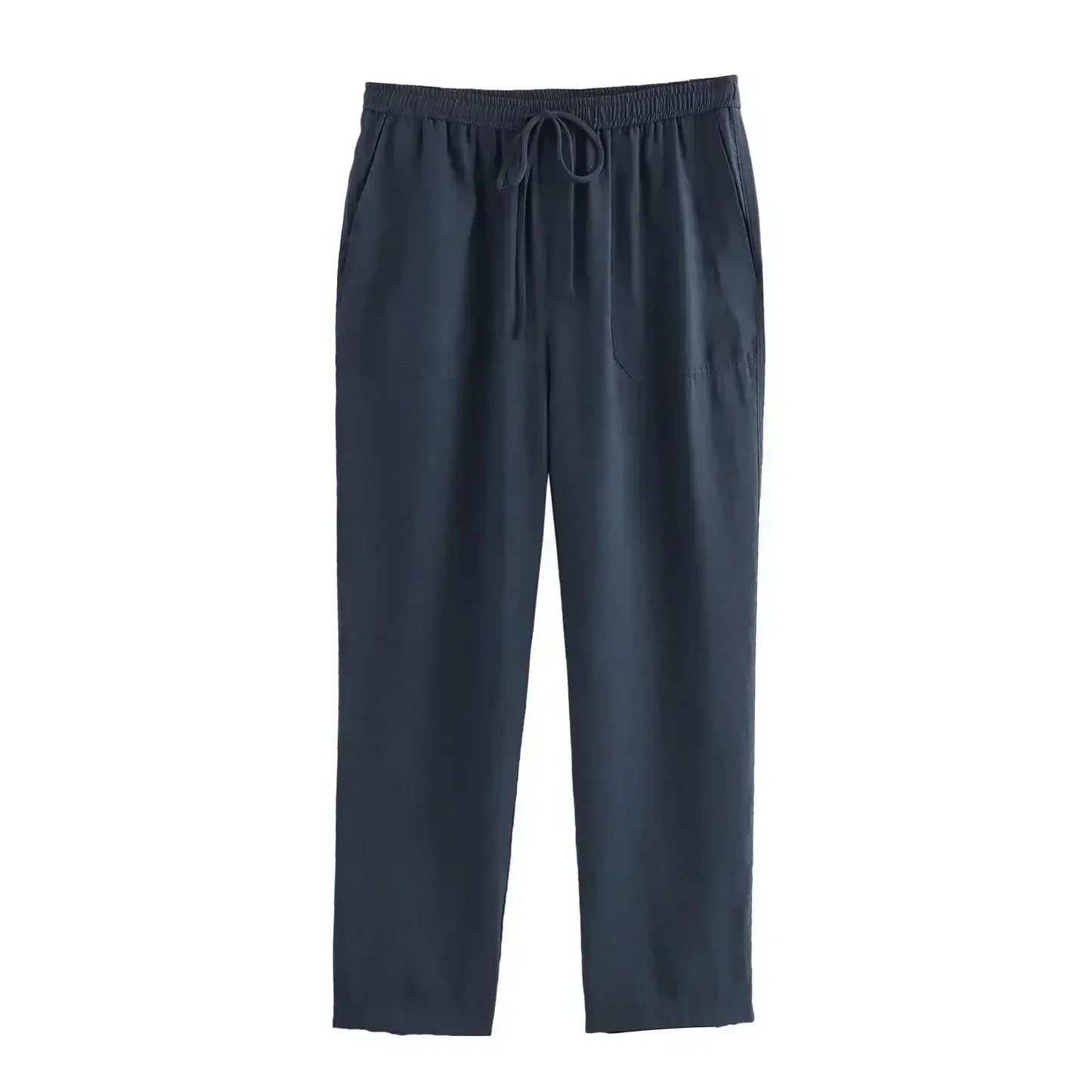 Women's new Fashion side pocket decoration loose casual versatile pants retro elastic waist drawstring Ankle pants Mujer