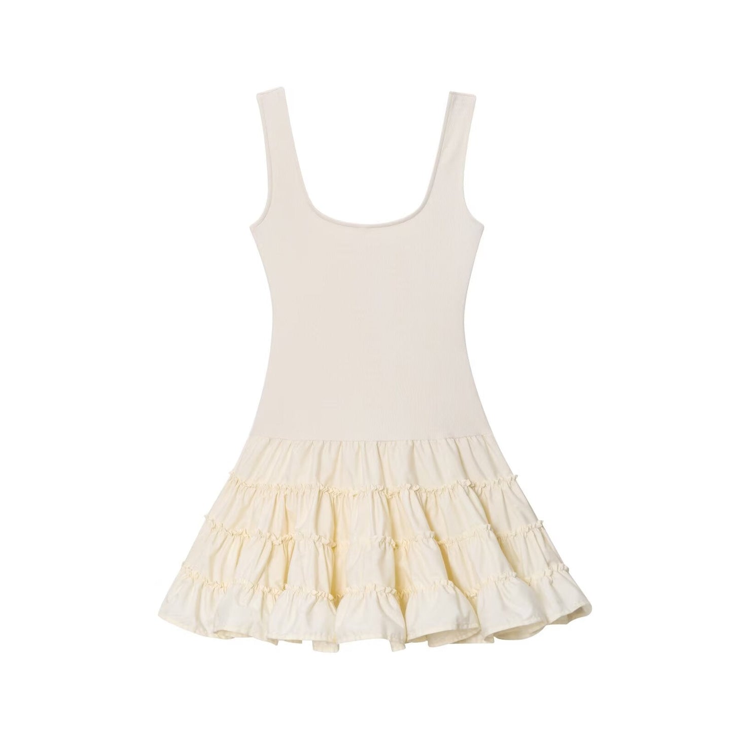 Women's new fashion fluffy hem spliced suspender mini dress