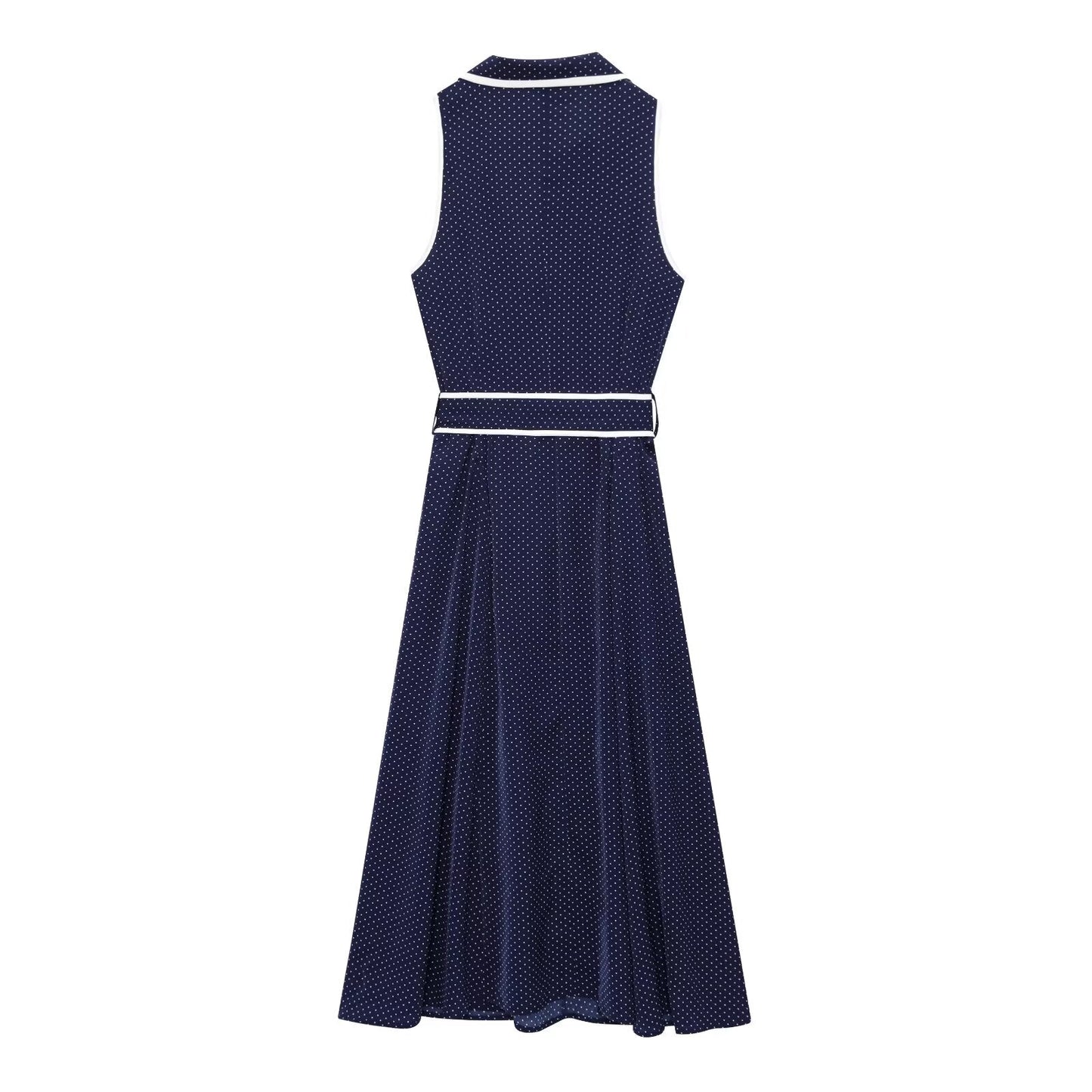 Women's chic fashion with Belt polka dot printed shirt style MIDI dress