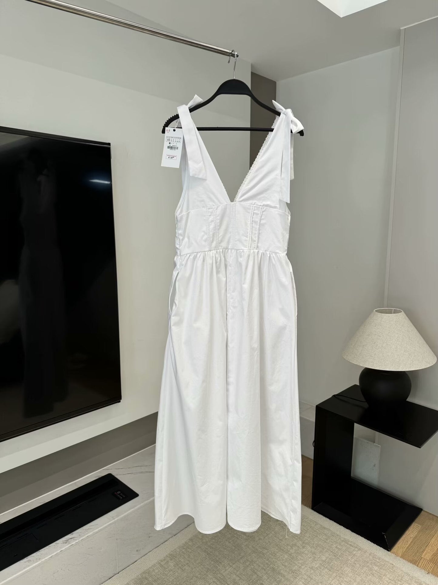 Women's 2025 chic fashion bow decorated poplin long dress retro sleeveless women's dress