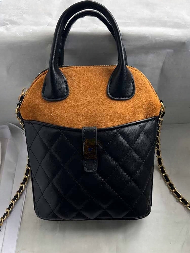 Women's New Casual Joker Rhombic Scrubs Made of Old Gold Chain Adjustable Shoulder Slung Clutch Bag.