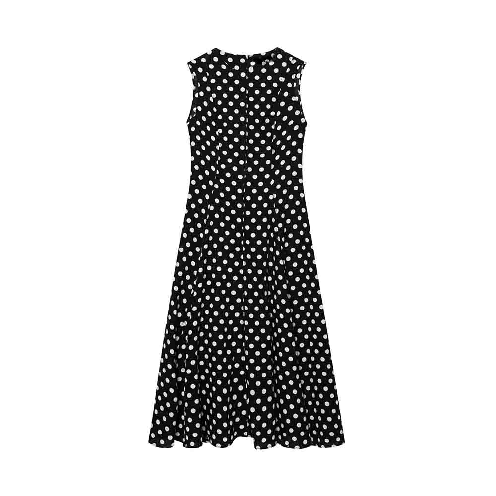 women's New Fashion sleeveless polka dot printed draped MIDI dress