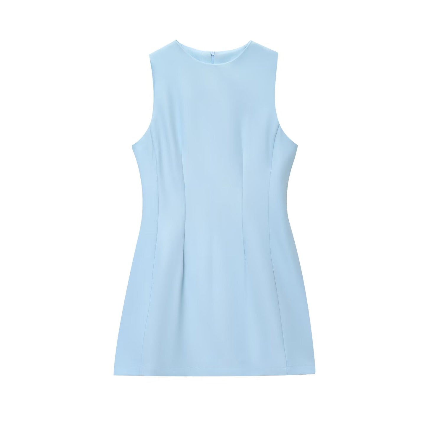 Women's O Neck fluffy sleeveless mini dress