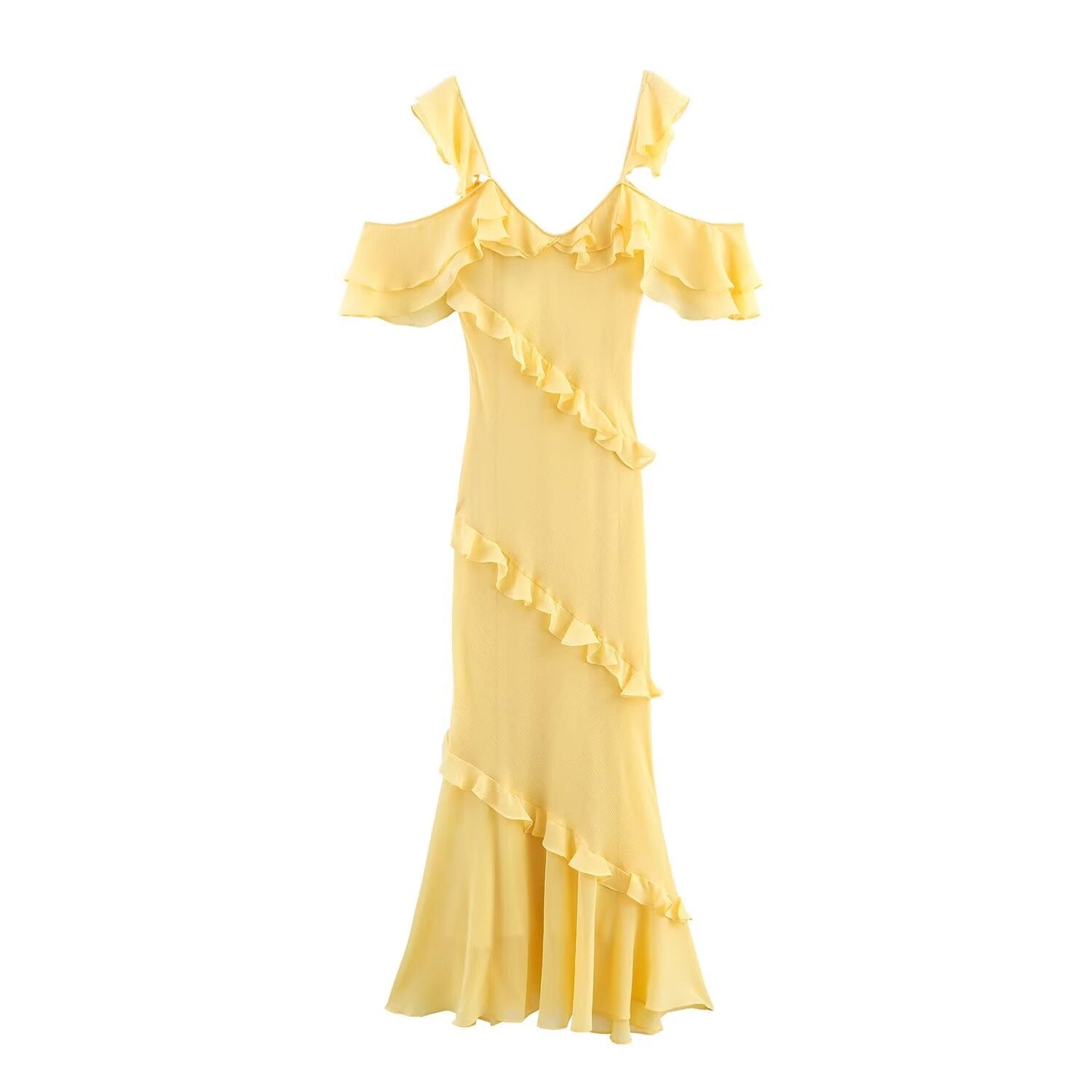 Women's New Fashion Stacked Decorative Splicing Chiffon Midi Dress