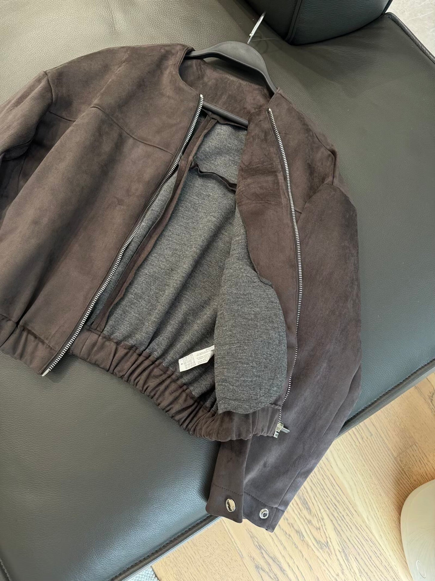 Women's new fashion anti suede effect O Neck zipper jacket Coat