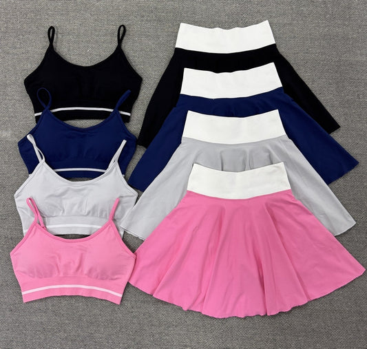 Women's New Fashion Joker Seamless Yoga Suit Shock-proof Running Bra Anti-exposure Fitness Tennis Skirt