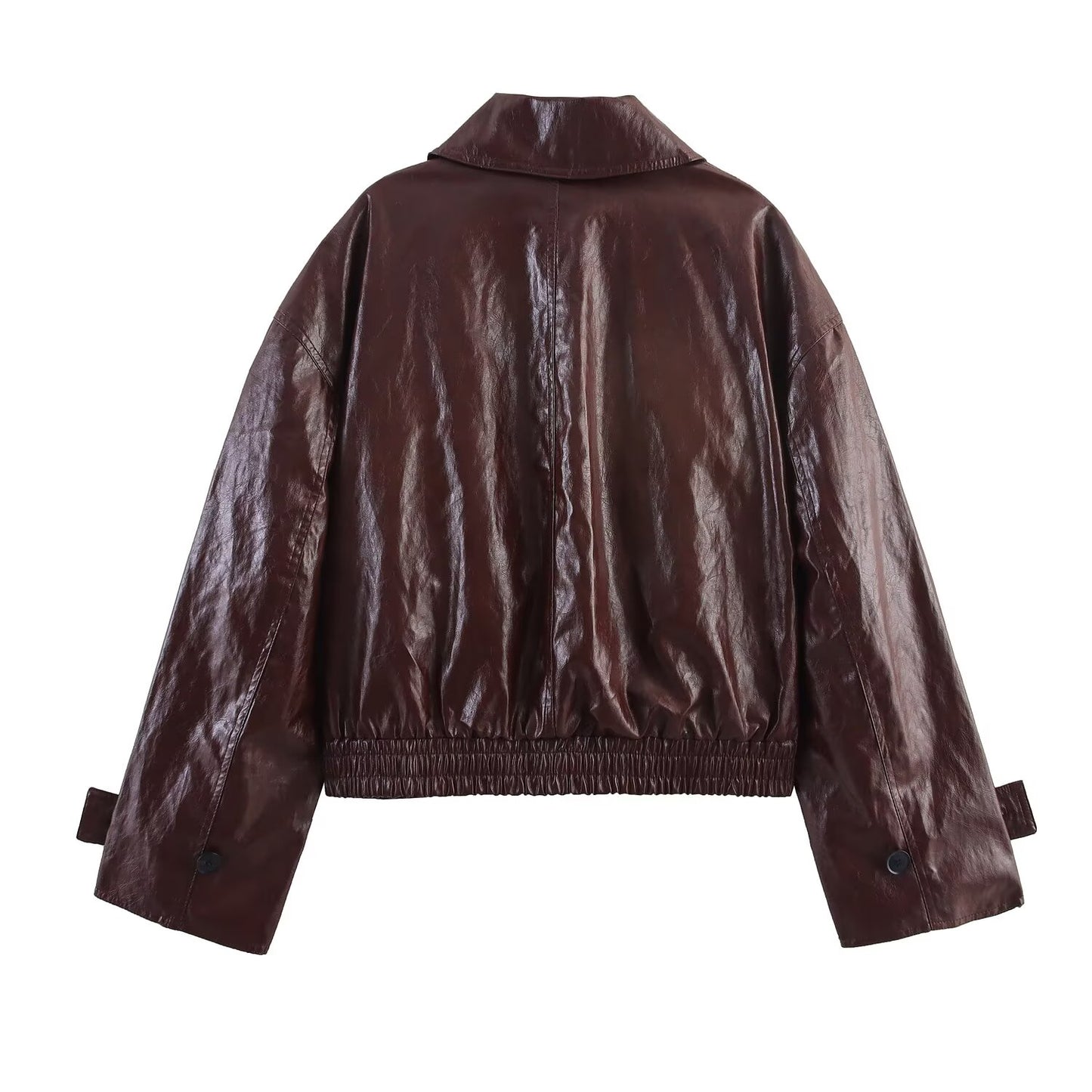 Women's new fashion casual lapel shiny Faux Leather jacket Coat