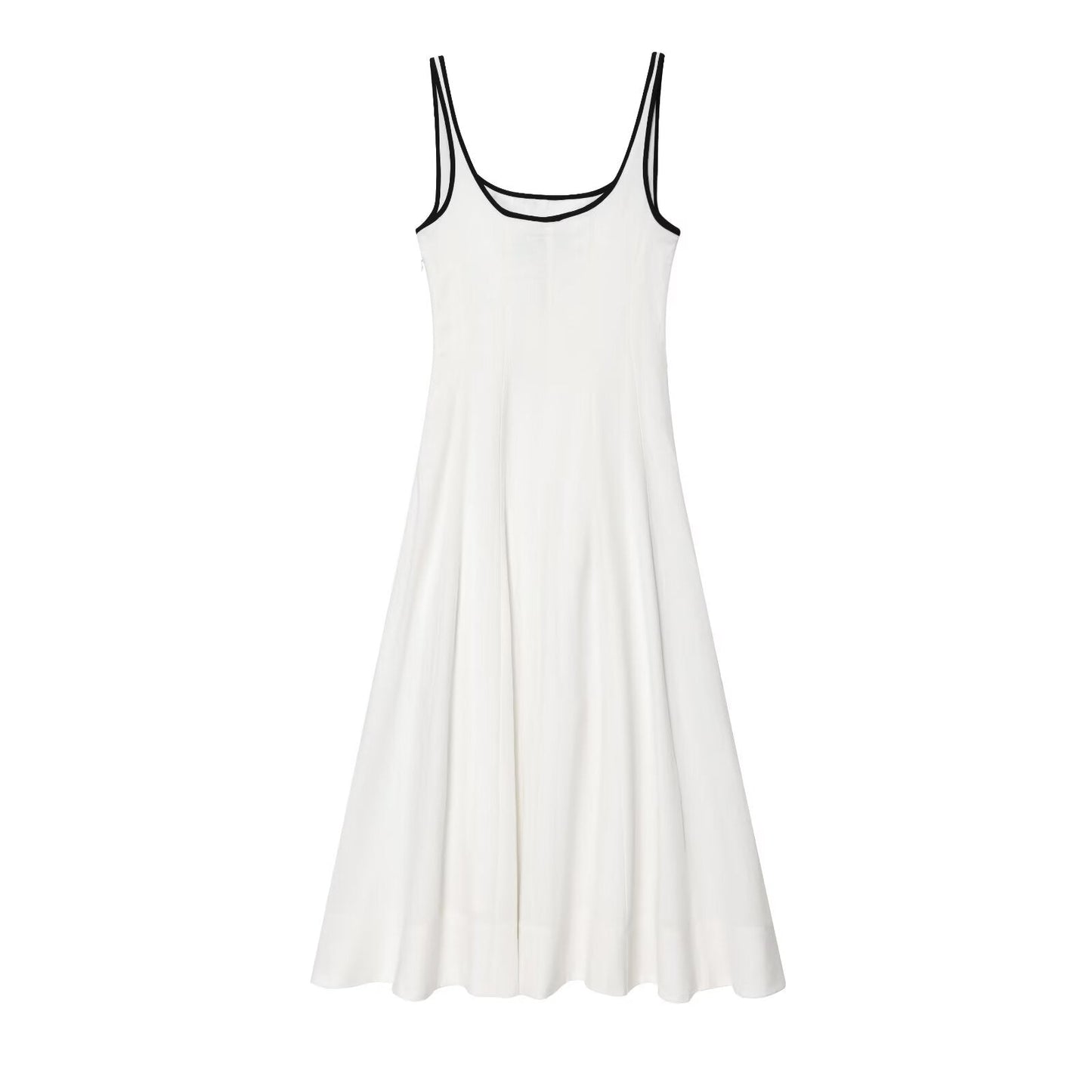 Women's new fashion sleeveless backless wide shoulder strap MIDI dress