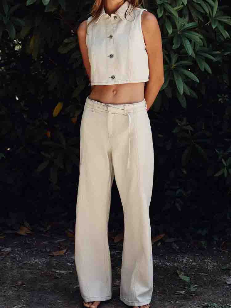 suit Women's 2 pieces New short single breasted lapel denim vest+Jeans suit