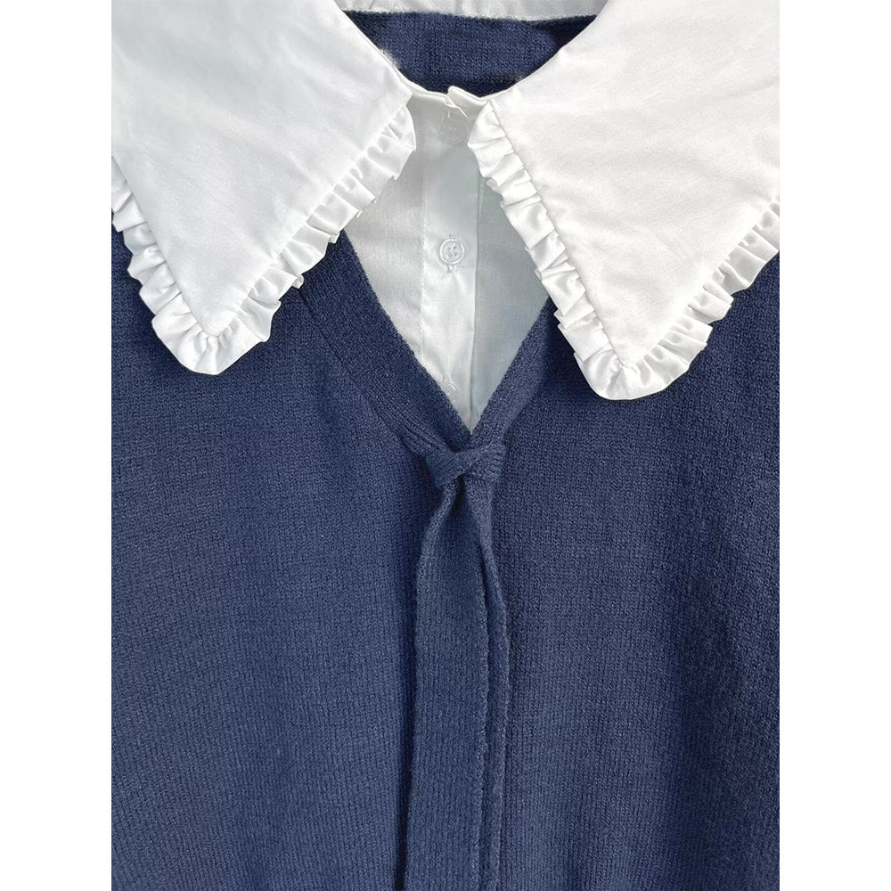 Women's new fashion contrasting patchwork collar short knit sweater