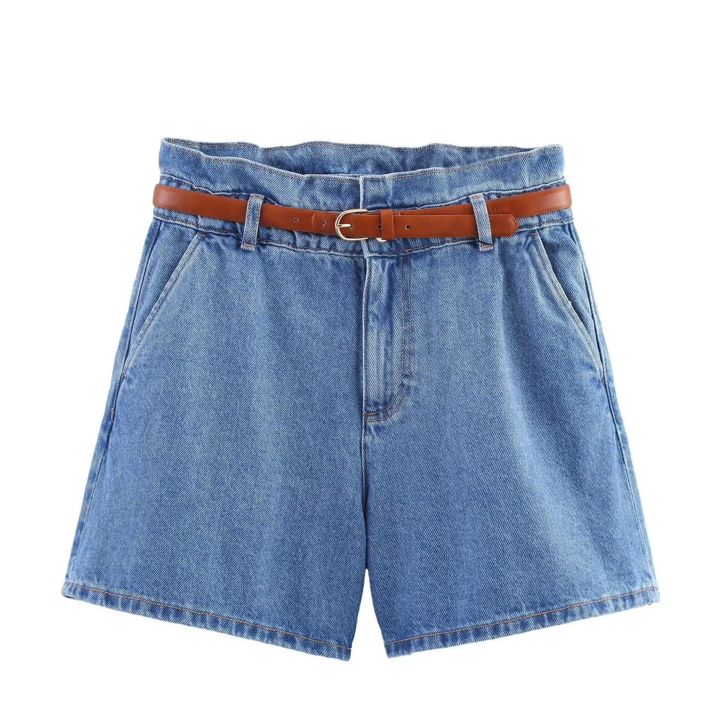 Women's new fashion with Belt paper bag style casual high waisted denim shorts