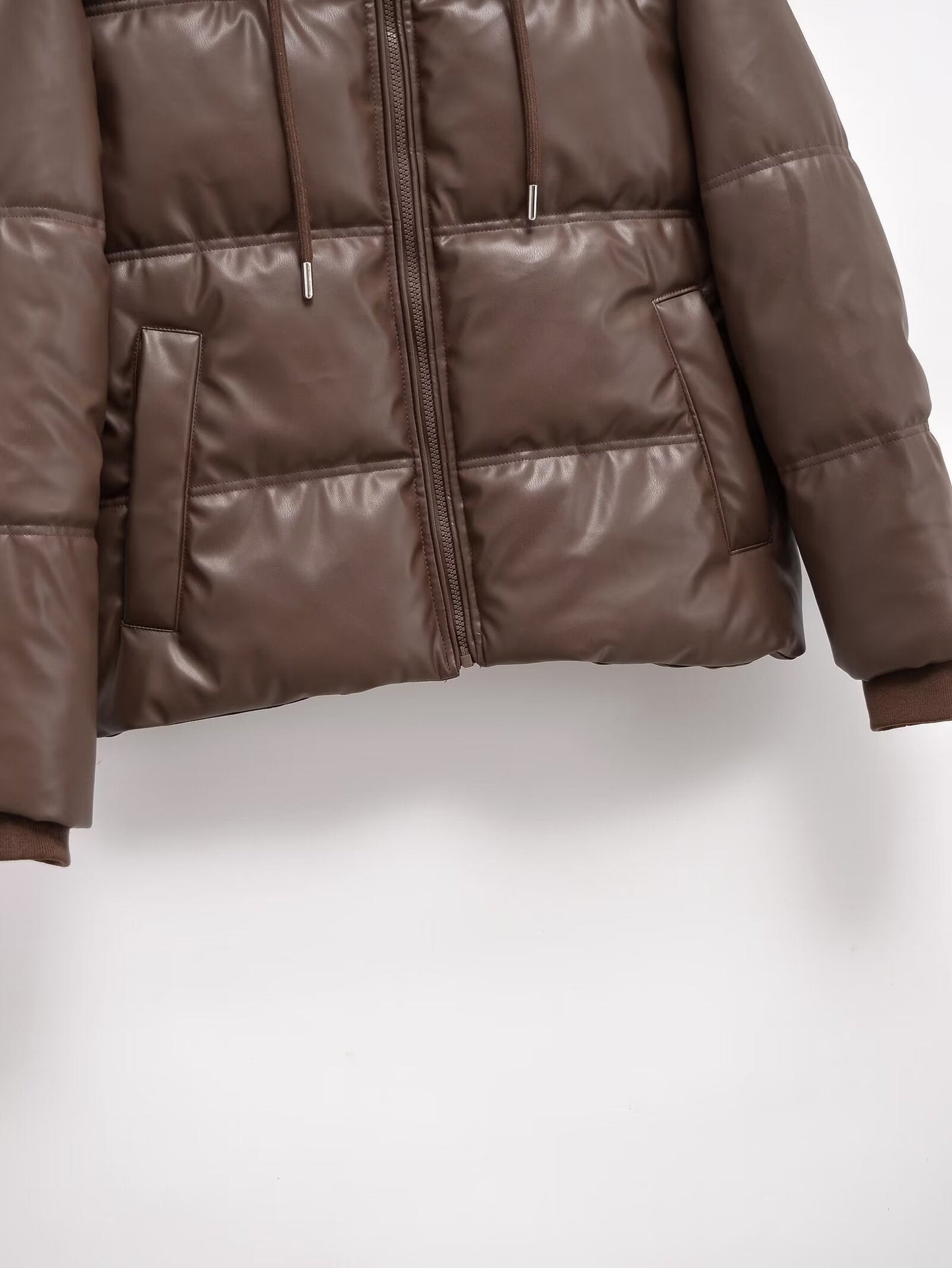 Women's hooded Faux Leather cotton jacket Coat