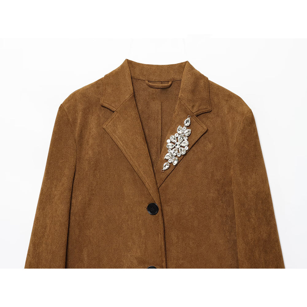 Women's new fashion anti suede effect long style lapel Coat