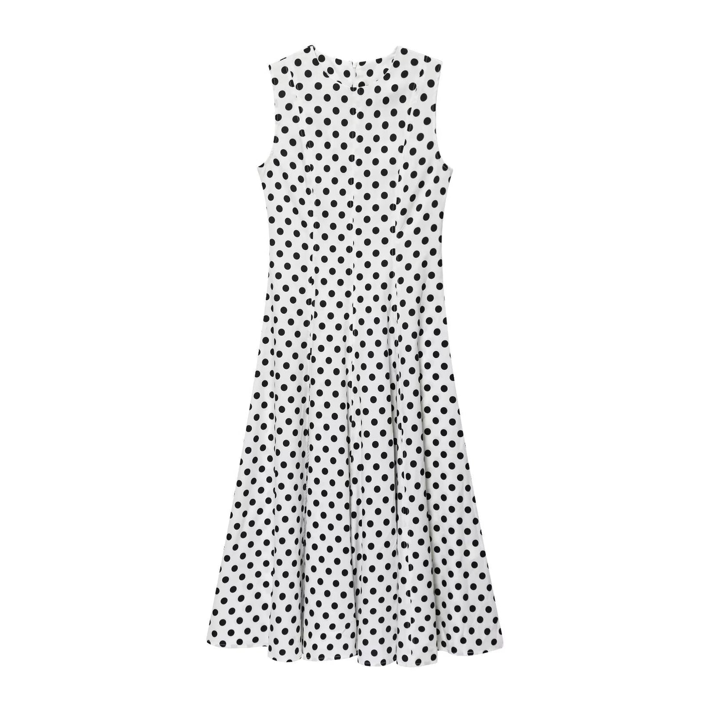 women's New Fashion sleeveless polka dot printed draped MIDI dress