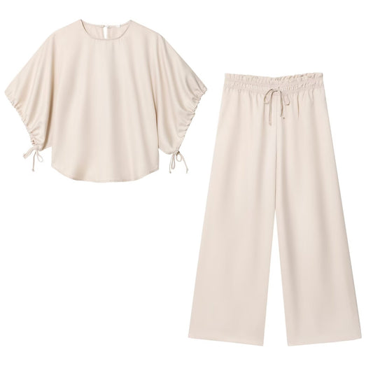 Women's new fashion bubble short sleeved O Neck shirt+Pants suit