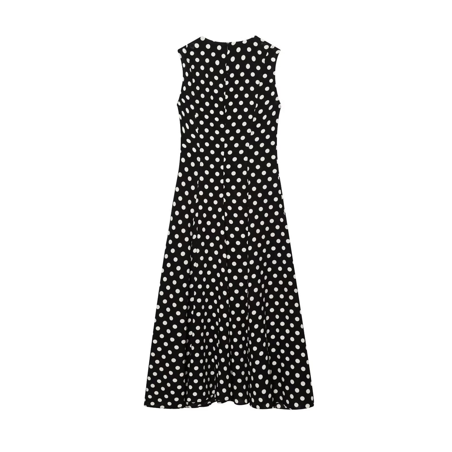 women's New Fashion sleeveless polka dot printed draped MIDI dress