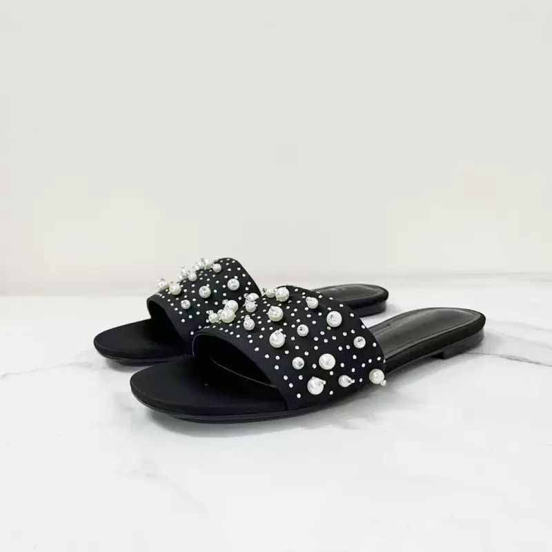 Women's New Casual Joker Beaded Decoration with Empty Sandals.