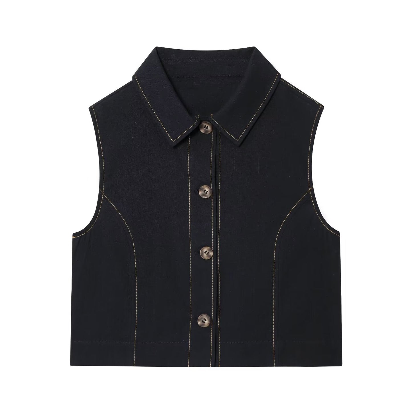 Women's new fashion short Lapel cotton straight vest+shorts suit