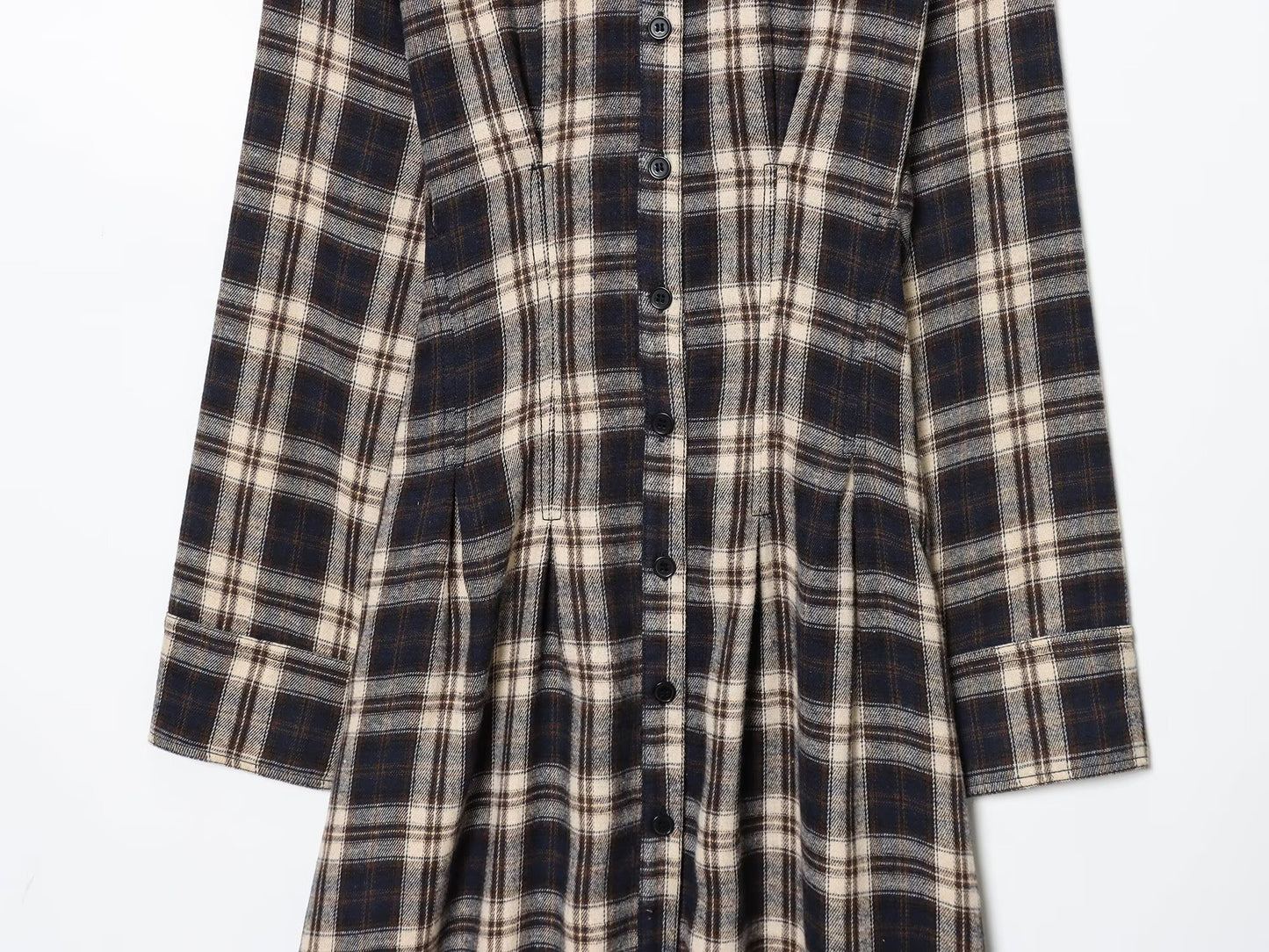 Women's casual shirt style pleated checkered MIDI dress