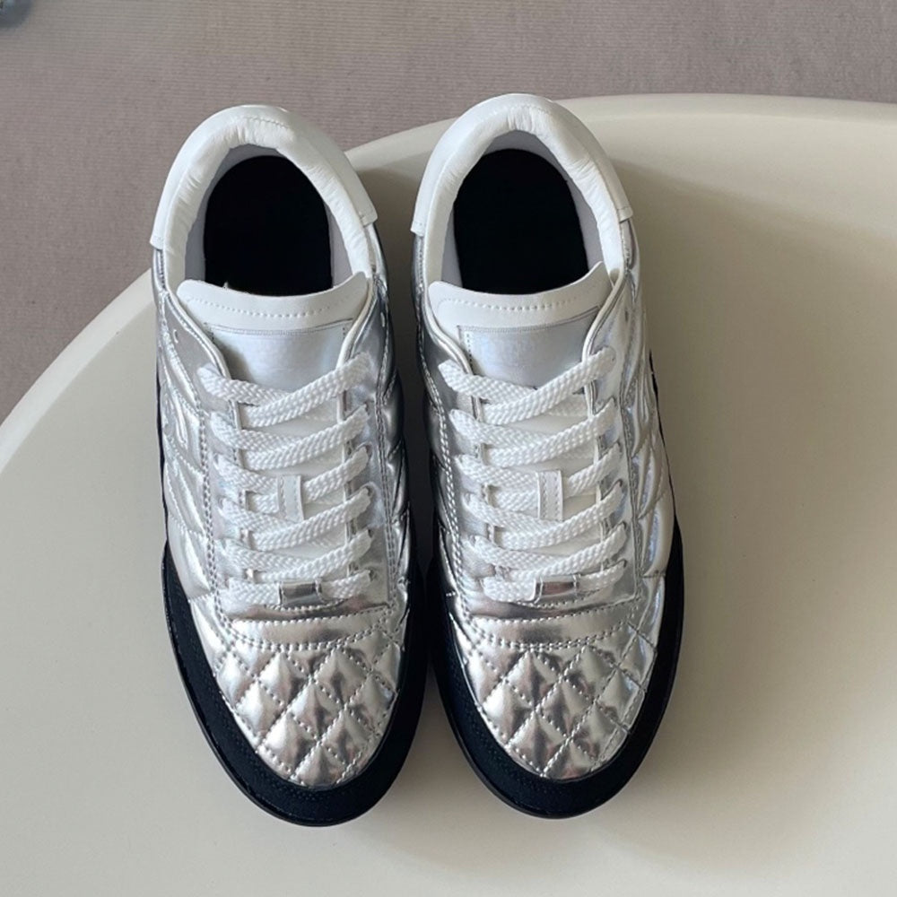 Women's new bright rhombic plaid casual shoes