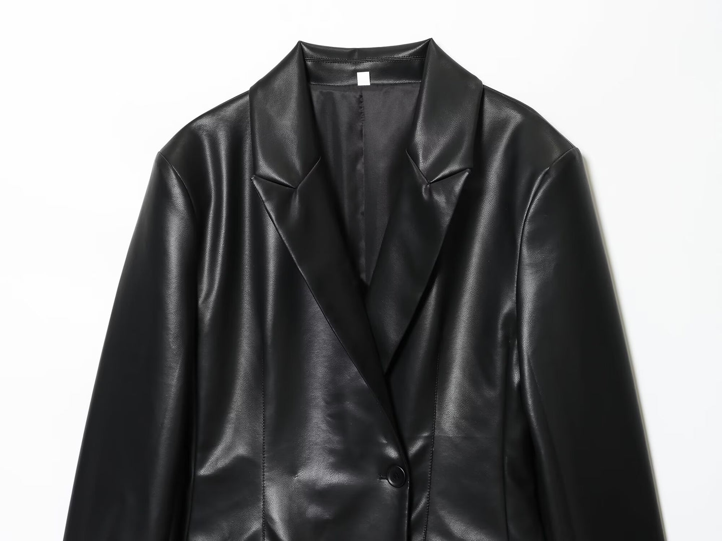 Women's new fashion black slim faux leather effect suit Coat