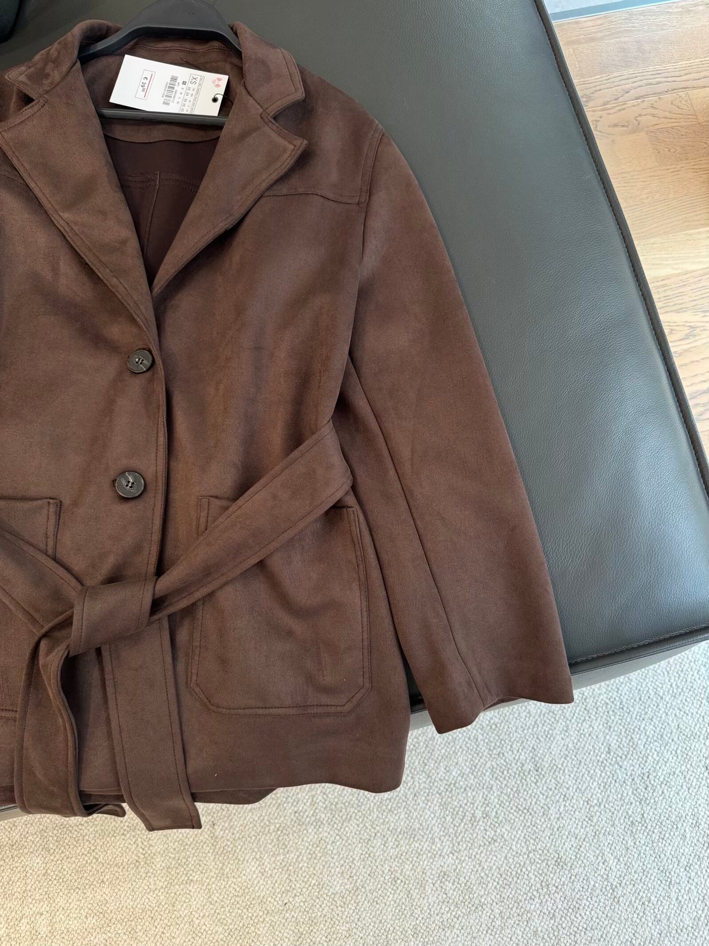 Women's new fashion with Belt Anti suede effect lapel jacket Coat