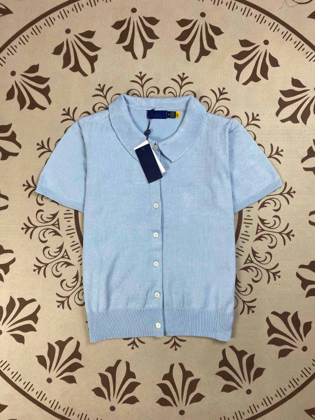 Women's New Fashion Joker Embroidered Cotton Knitted Lapel Short Sleeve Cardigan