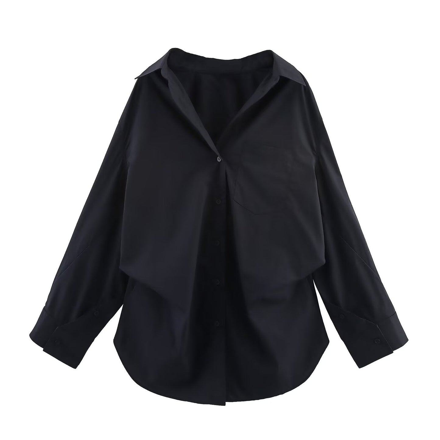 Women's' New Fashion Loose Single breasted casual Bat sleeved Poplin Shirt