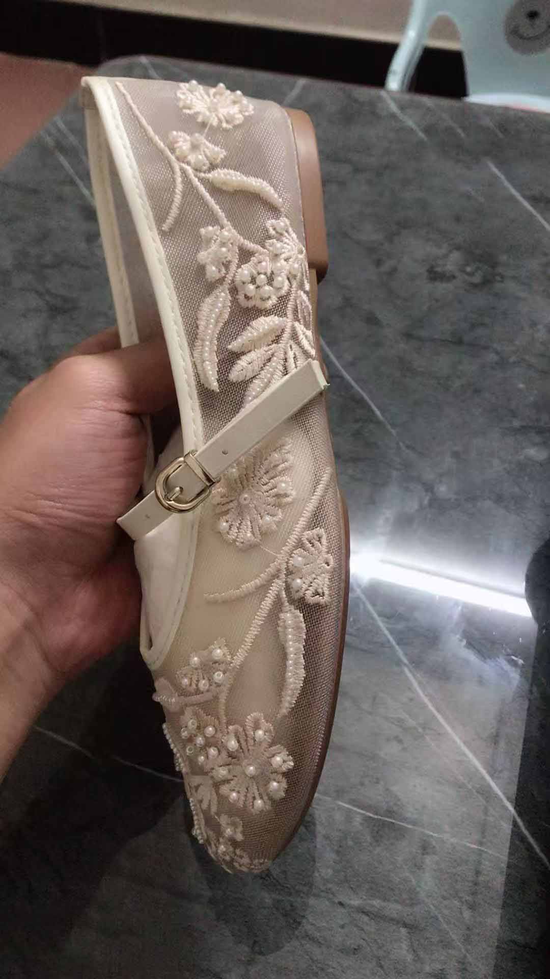 Women's New Fashion Temperament Joker Embroidered Gauze Shallow Flat Ballet Shoes