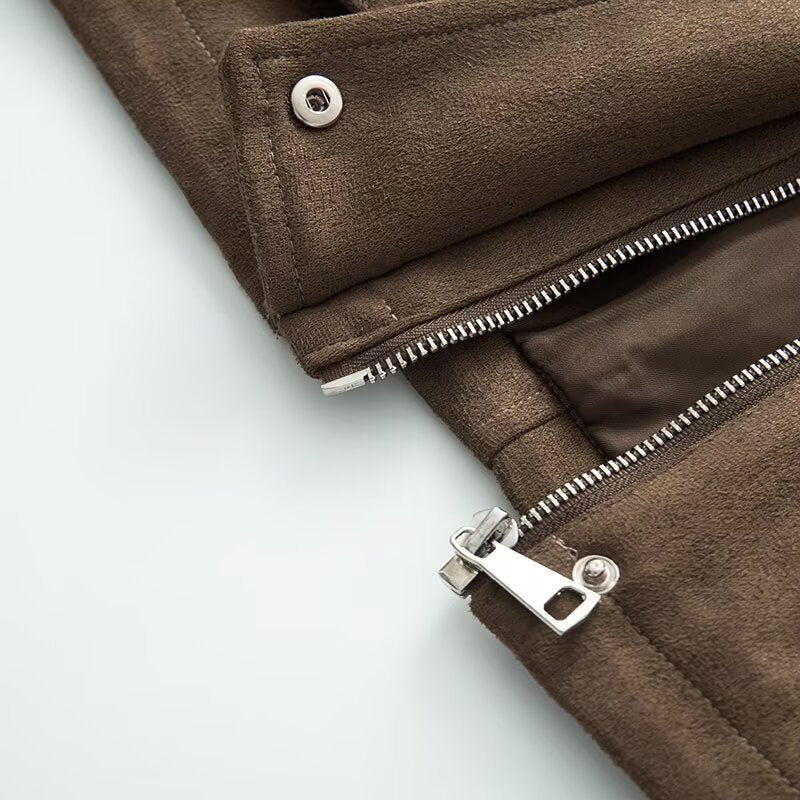 Women's loose casual suede Leather jacket Coat