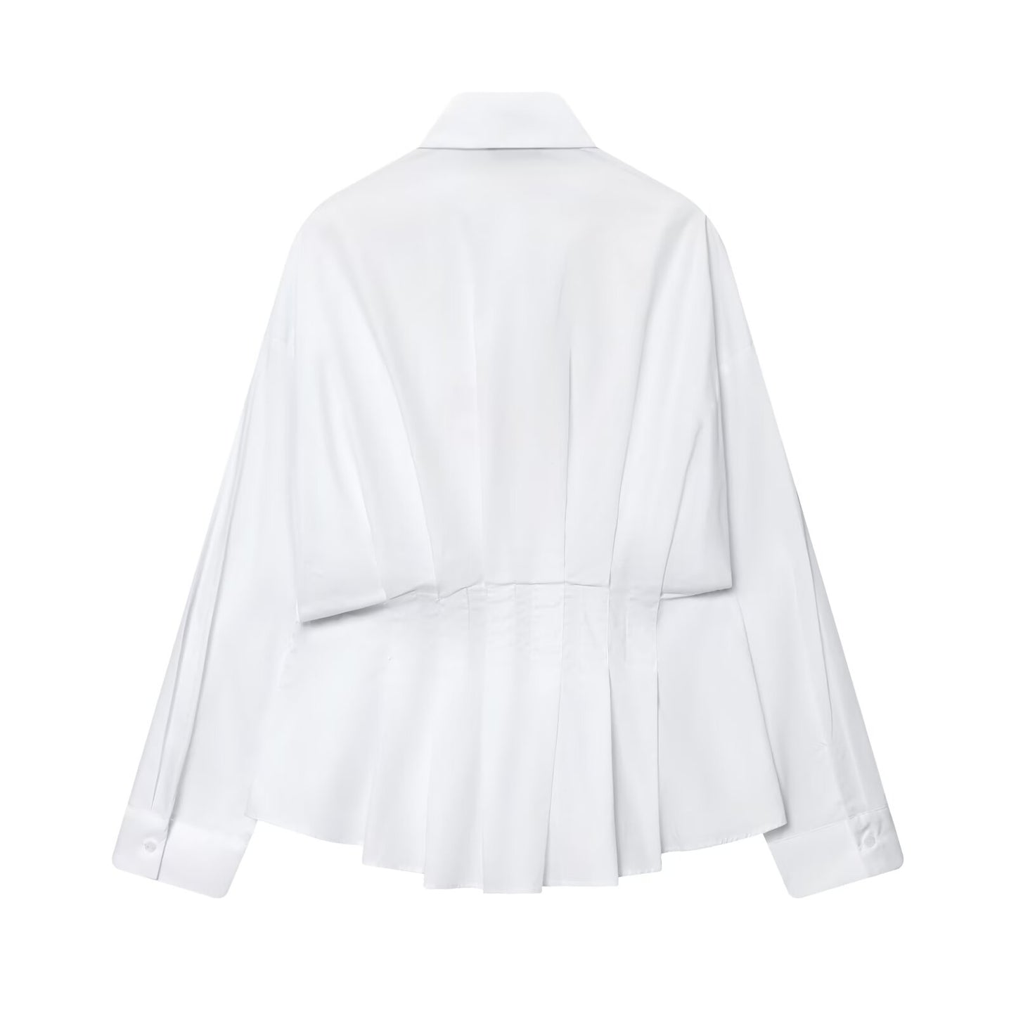 Women's new fashion long sleeved pleated poplin shirt