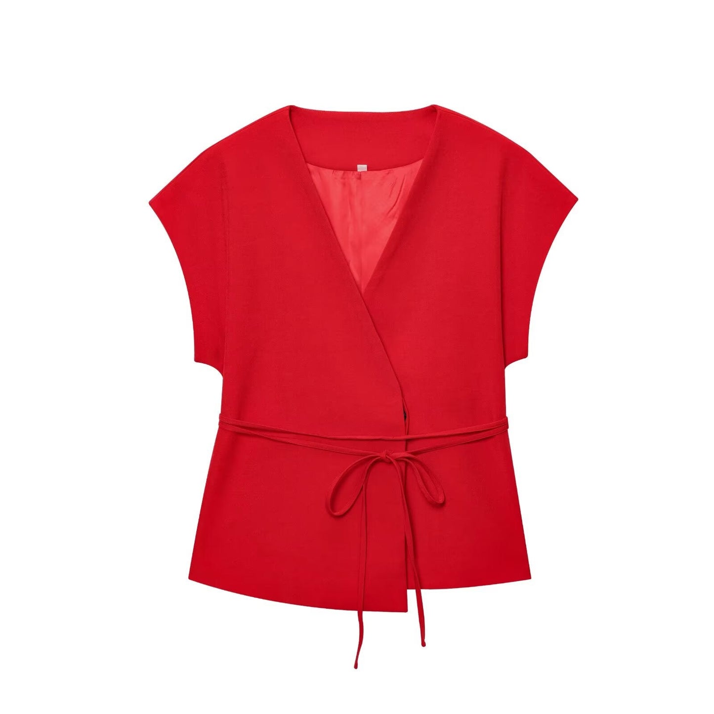 Women's new fashion with Belt casual linen blend V-neck vest+Pants suit